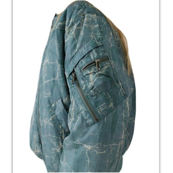 BDG Light Green Marble Print Puffer Bomber Jacket Size S - Picture 6 of 16